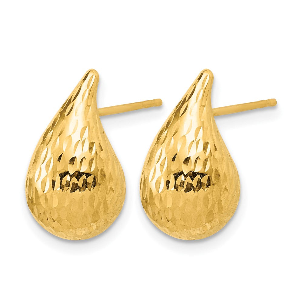 14K Polished and Diamond-cut Puffed Teardrop Post Earrings