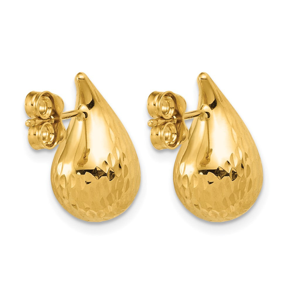 14K Polished and Diamond-cut Puffed Teardrop Post Earrings