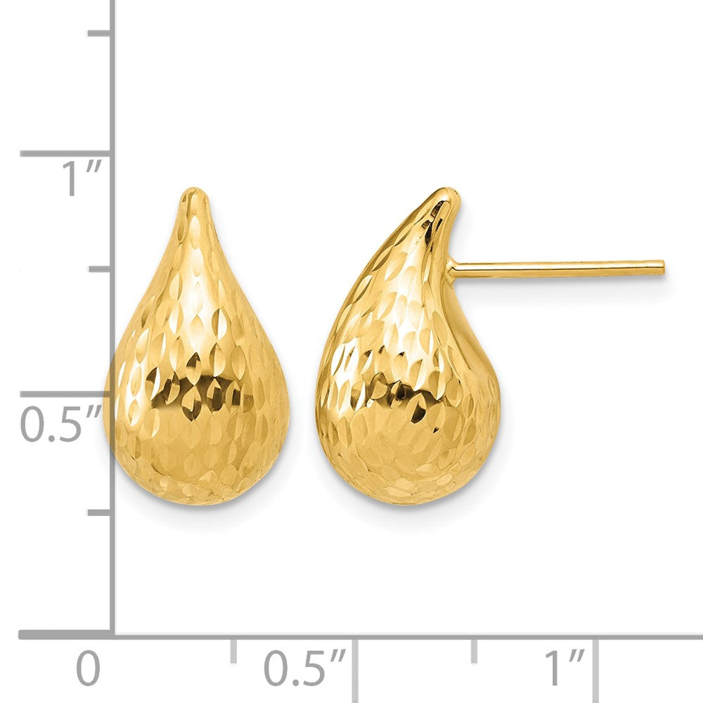 14K Polished and Diamond-cut Puffed Teardrop Post Earrings