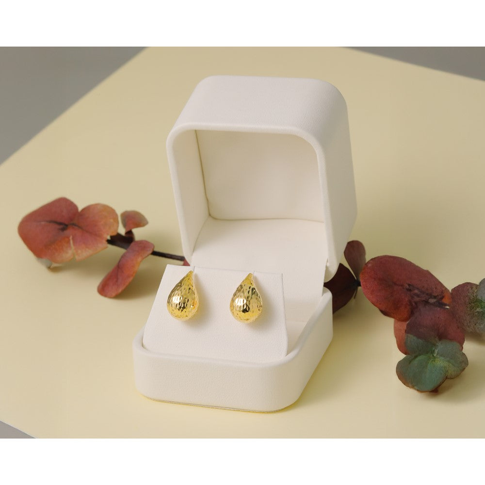 14K Polished and Diamond-cut Puffed Teardrop Post Earrings