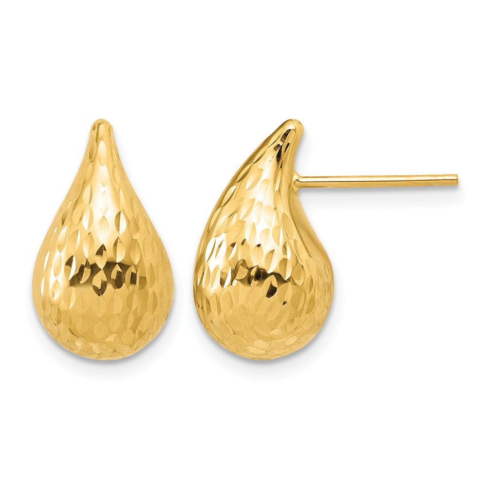 14K Polished and Diamond-cut Puffed Teardrop Post Earrings