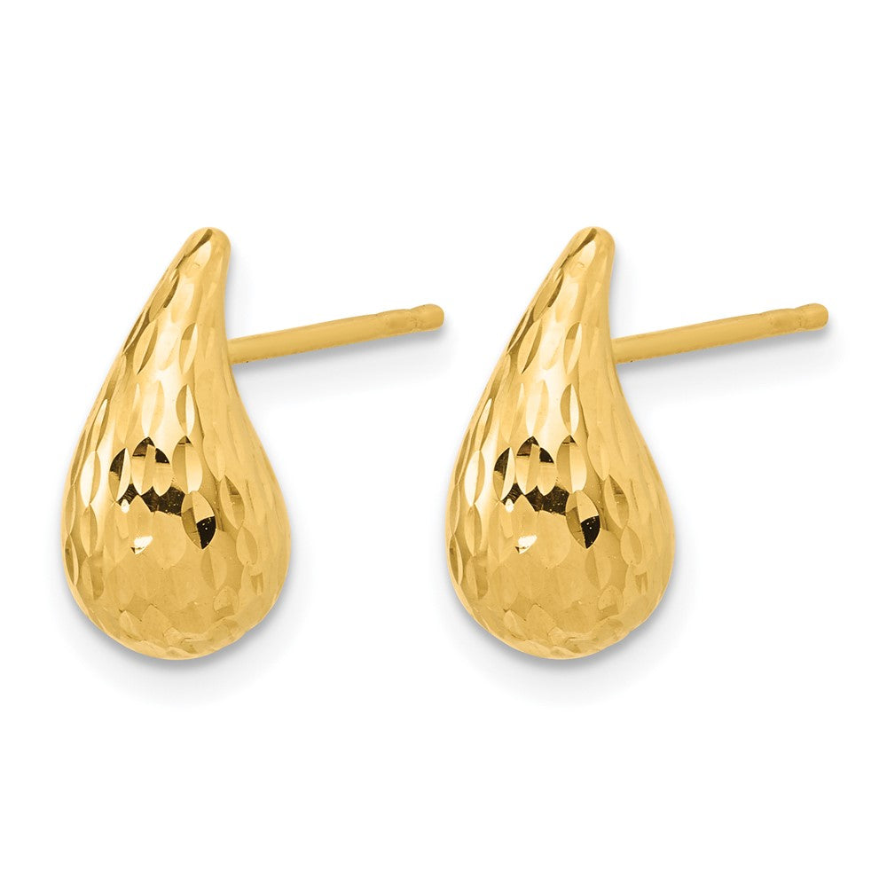 14K Polished and Diamond-cut Puffed Teardrop Post Earrings