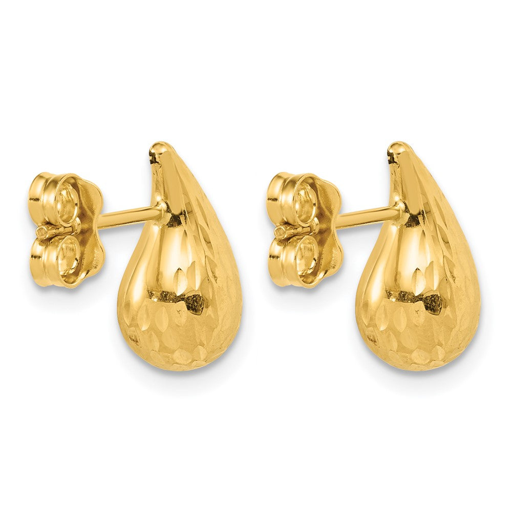 14K Polished and Diamond-cut Puffed Teardrop Post Earrings