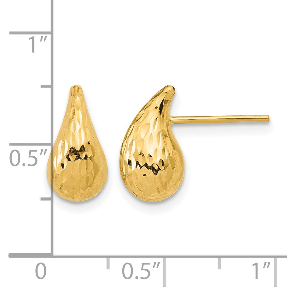 14K Polished and Diamond-cut Puffed Teardrop Post Earrings