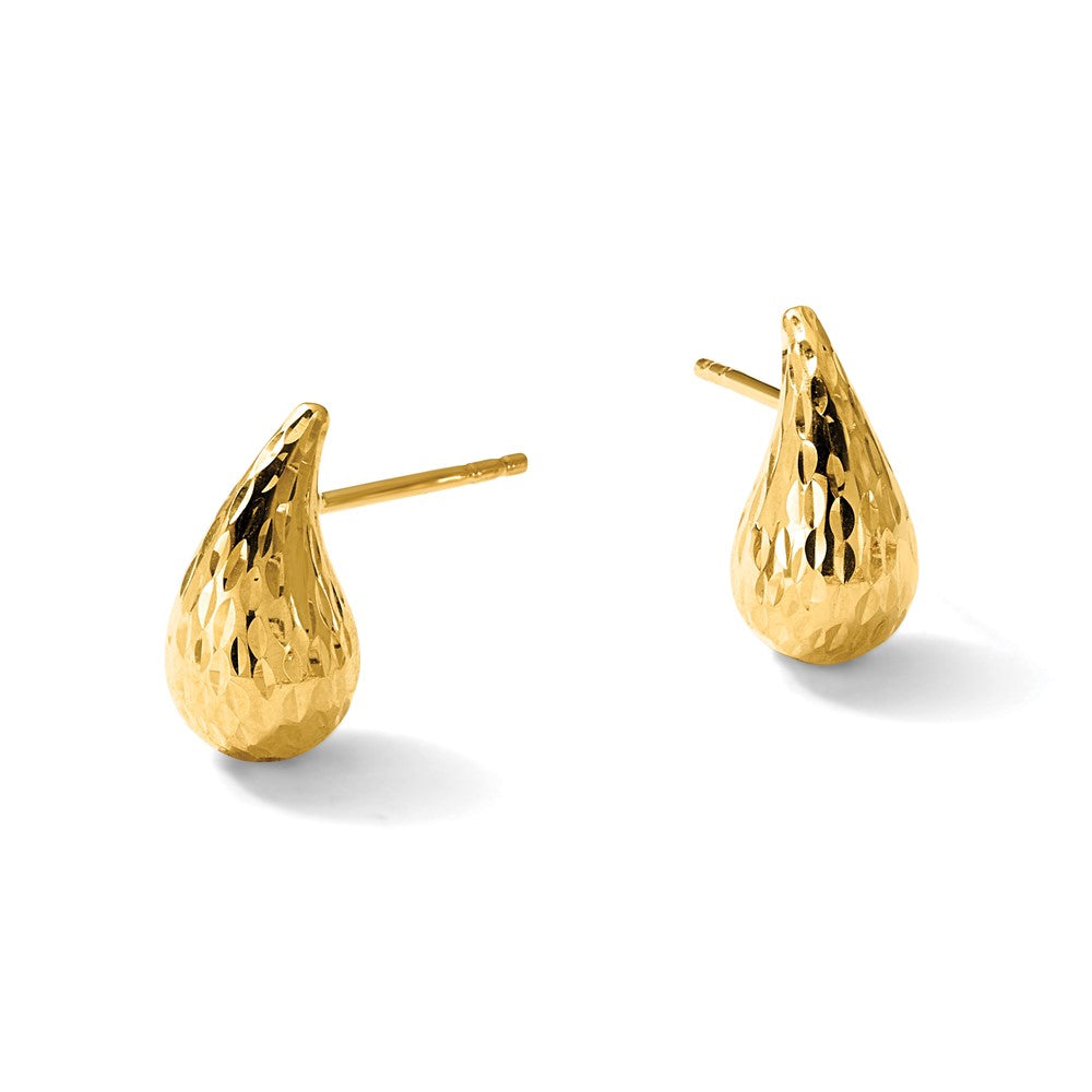 14K Polished and Diamond-cut Puffed Teardrop Post Earrings