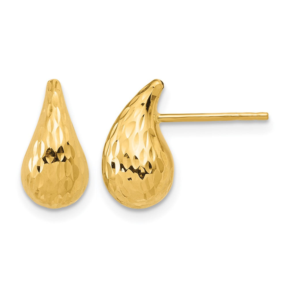 14K Polished and Diamond-cut Puffed Teardrop Post Earrings