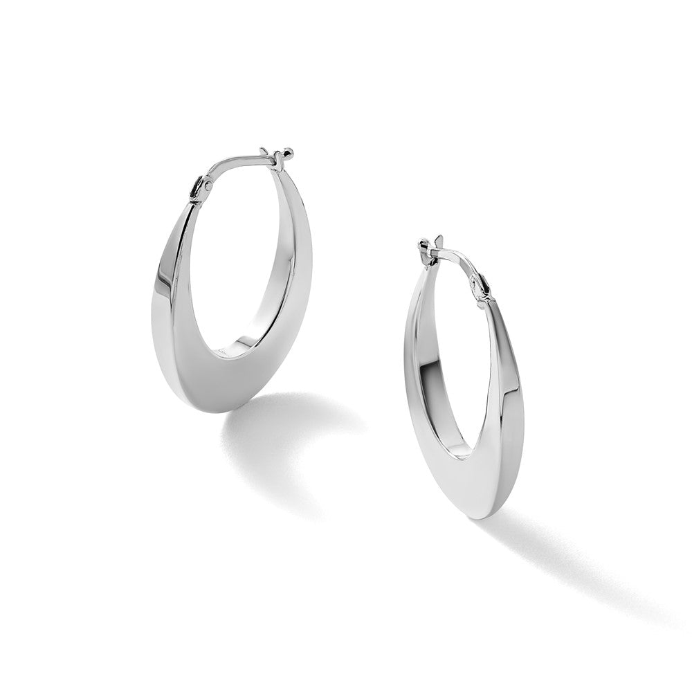 14K White Gold Polished Fancy Oval Hoop Earrings