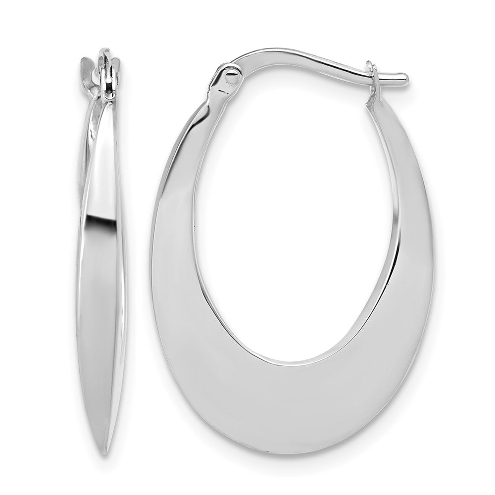 14K White Gold Polished Fancy Oval Hoop Earrings