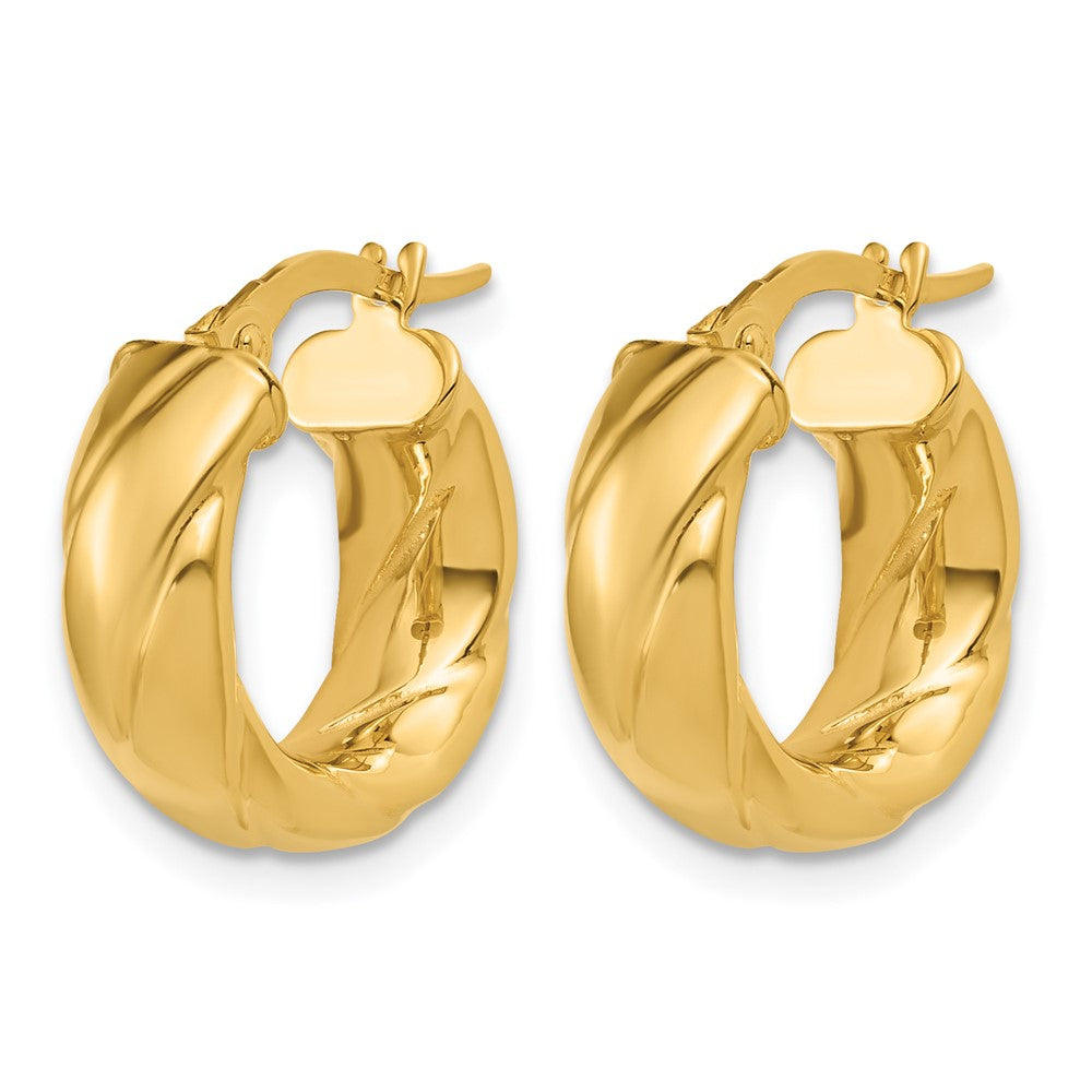 14K Polished and Grooved Hoop Earrings