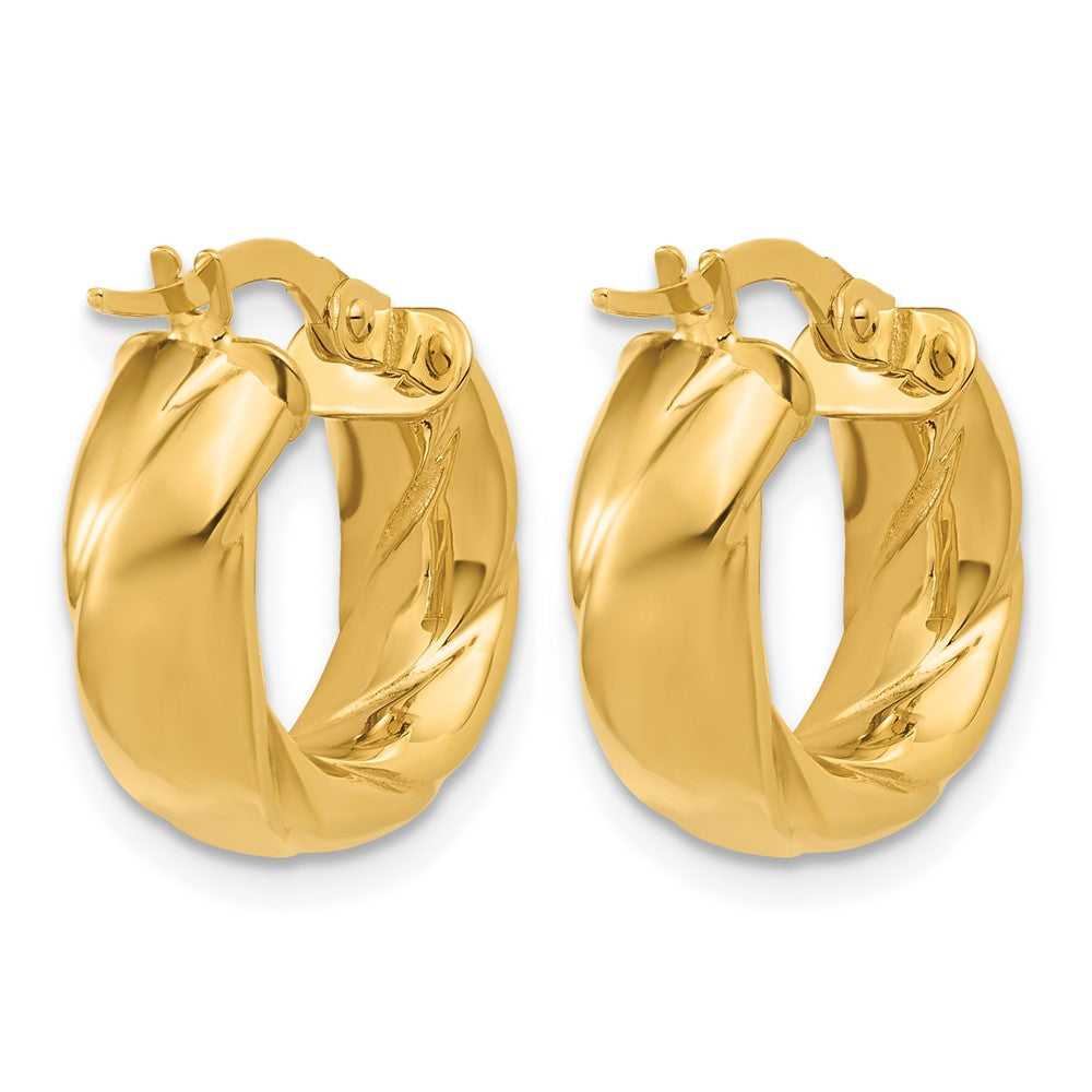 14K Polished and Grooved Hoop Earrings