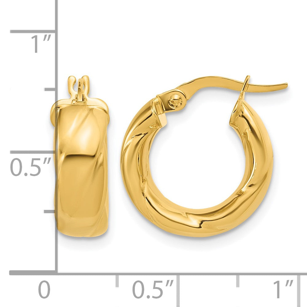 14K Polished and Grooved Hoop Earrings