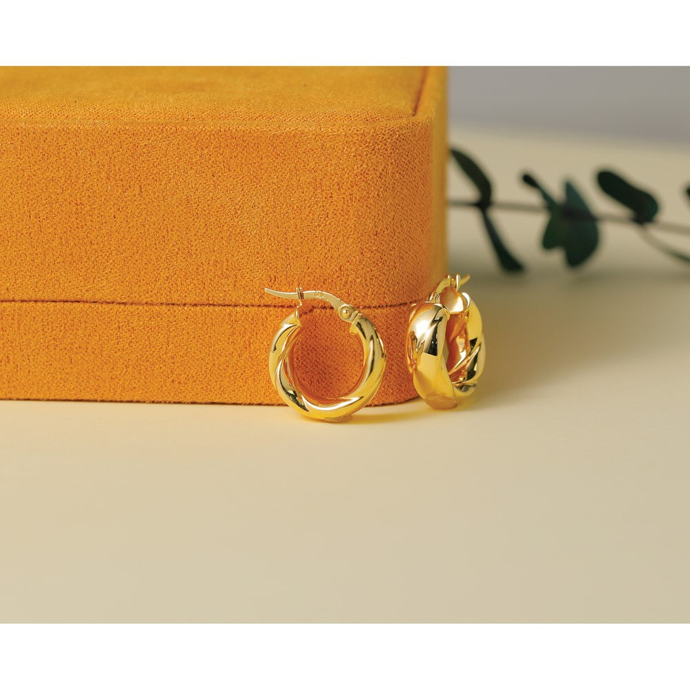 14K Polished and Grooved Hoop Earrings