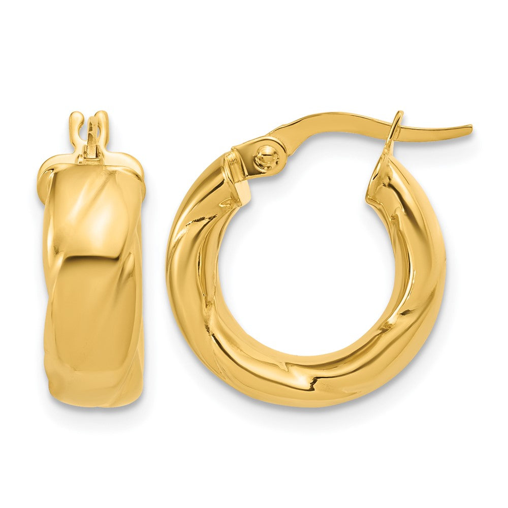 14K Polished and Grooved Hoop Earrings