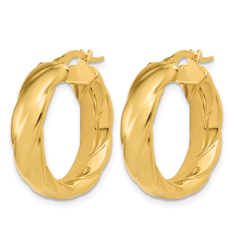 14K Polished and Grooved Hoop Earrings