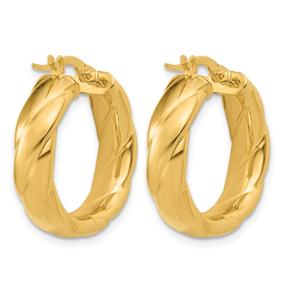 14K Polished and Grooved Hoop Earrings