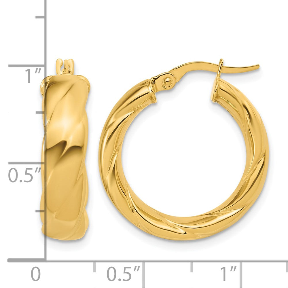 14K Polished and Grooved Hoop Earrings