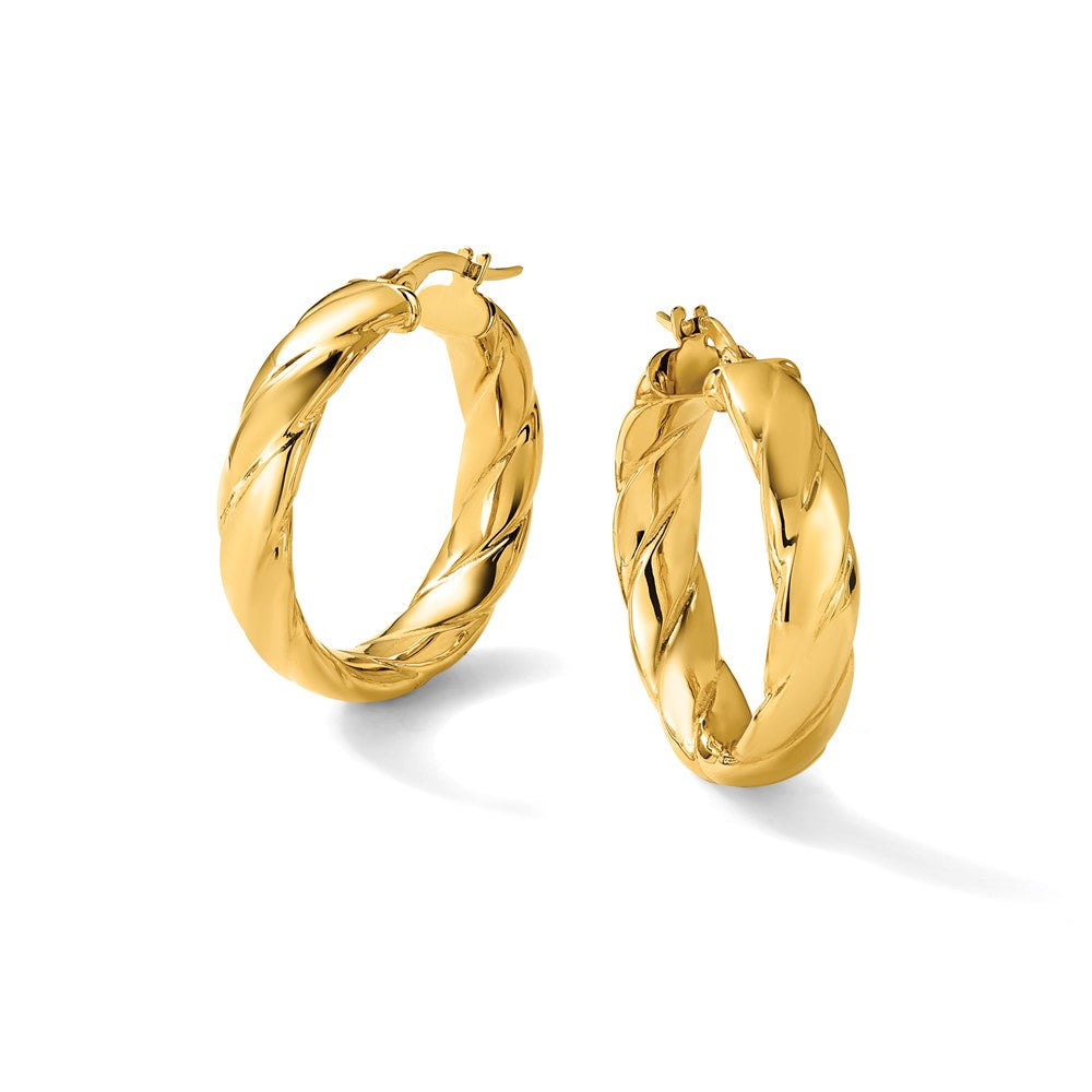 14K Polished and Grooved Hoop Earrings