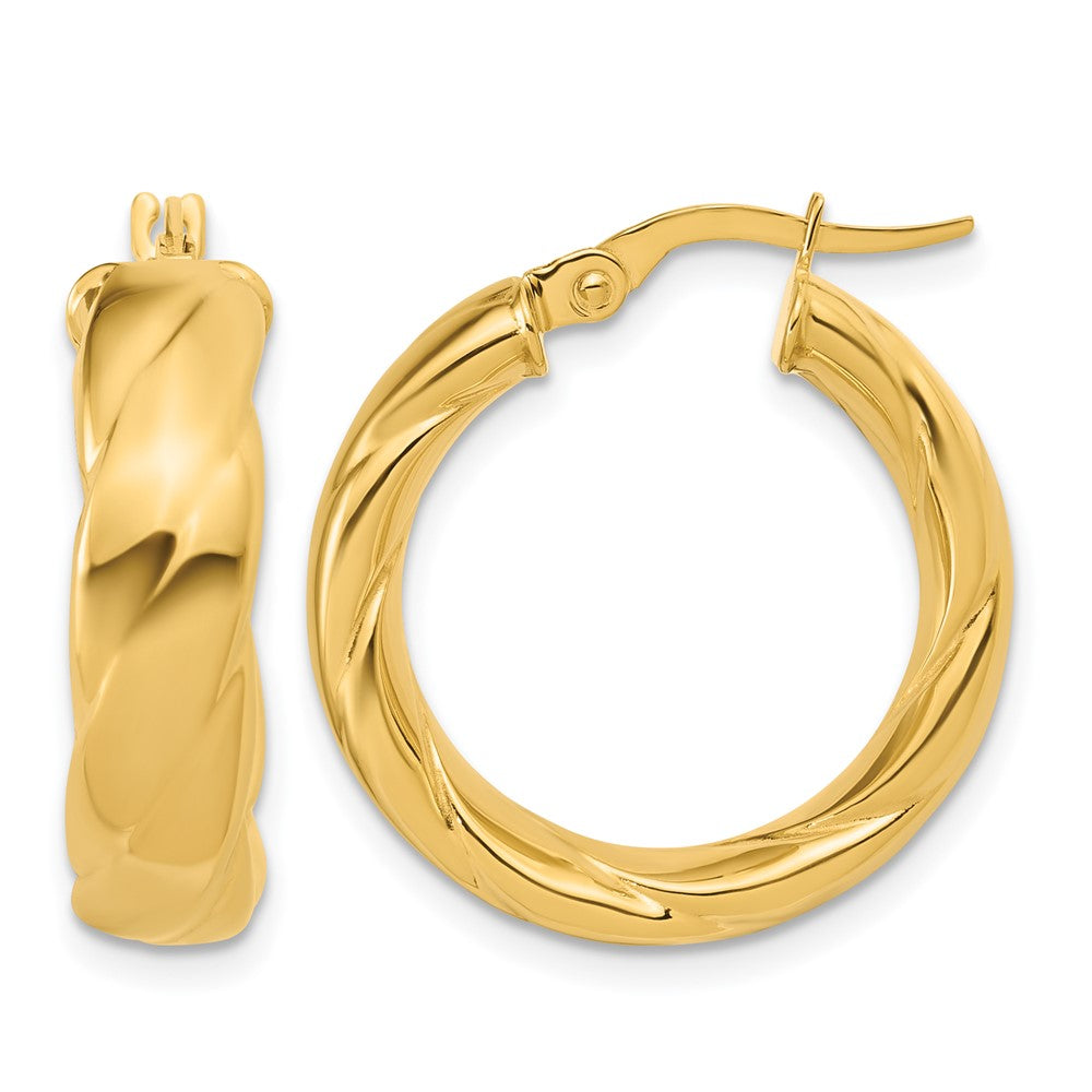 14K Polished and Grooved Hoop Earrings