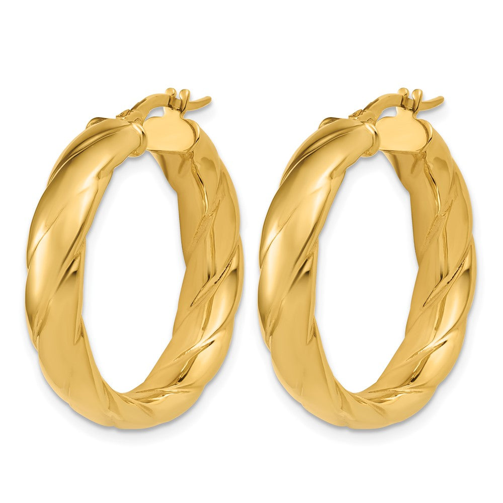 14K Polished and Grooved Hoop Earrings