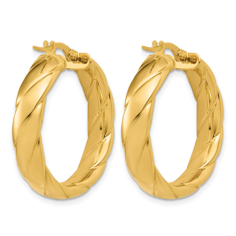14K Polished and Grooved Hoop Earrings