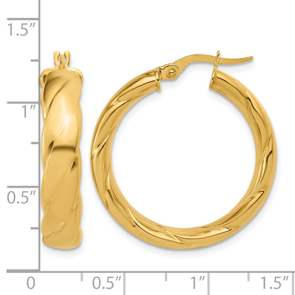 14K Polished and Grooved Hoop Earrings