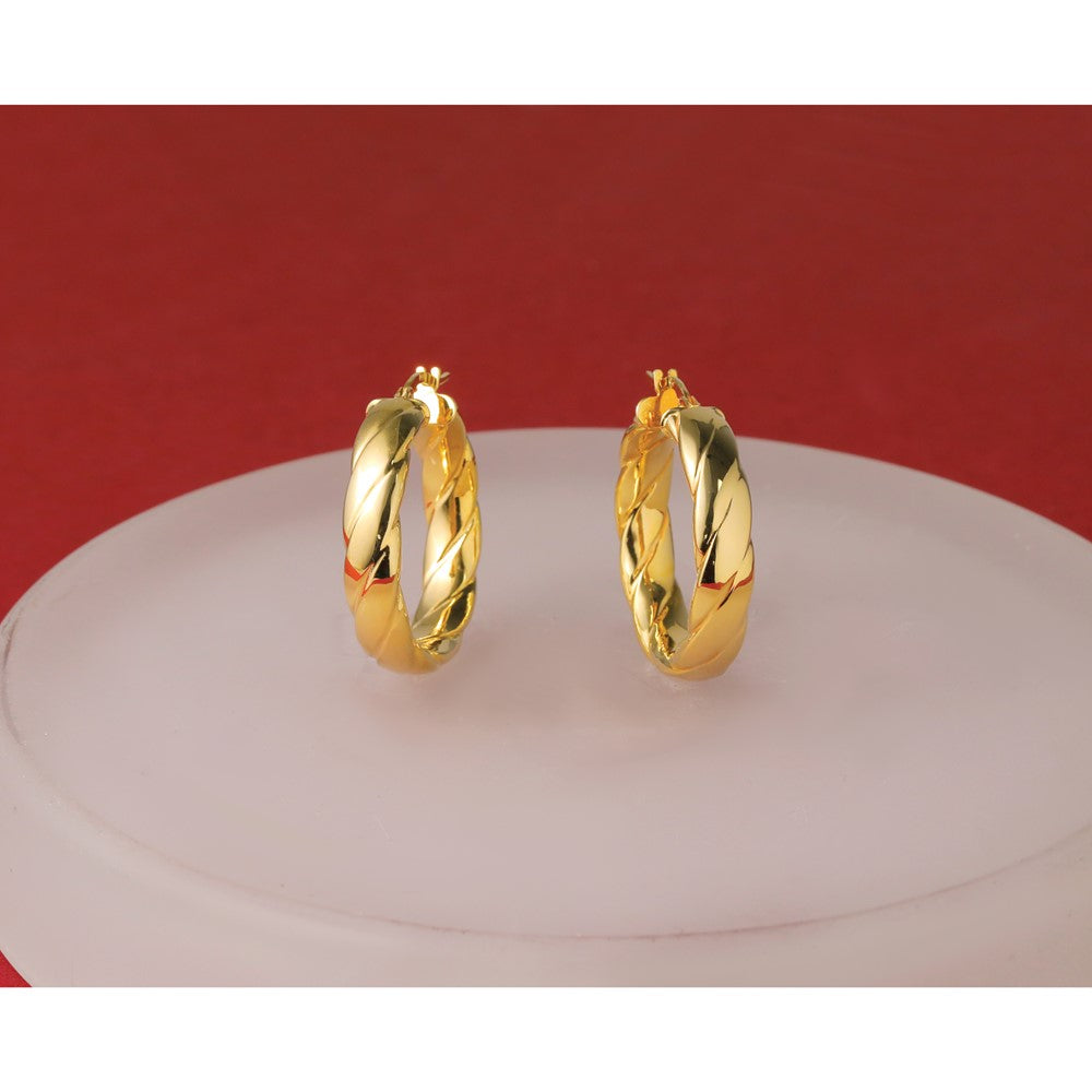 14K Polished and Grooved Hoop Earrings