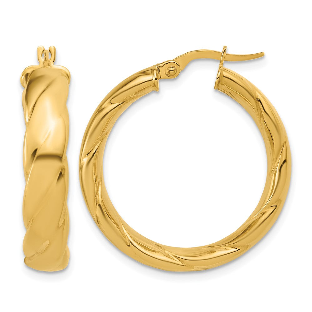 14K Polished and Grooved Hoop Earrings