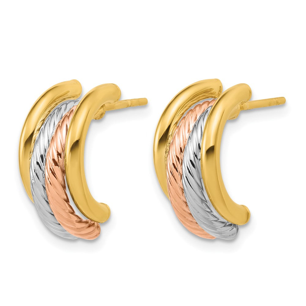 14K w/Rhod/Rose Gold-plat Polished/Twisted J-Hoop Post Earrings