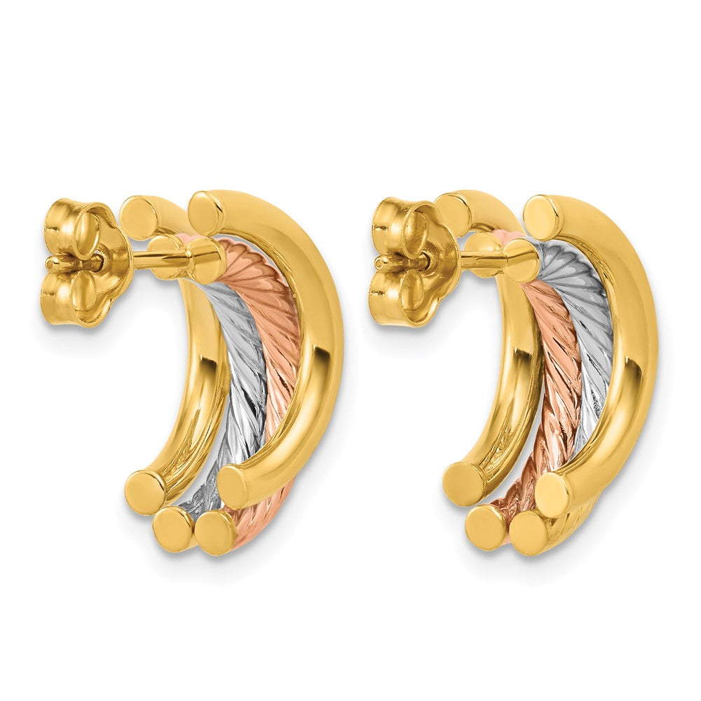 14K w/Rhod/Rose Gold-plat Polished/Twisted J-Hoop Post Earrings