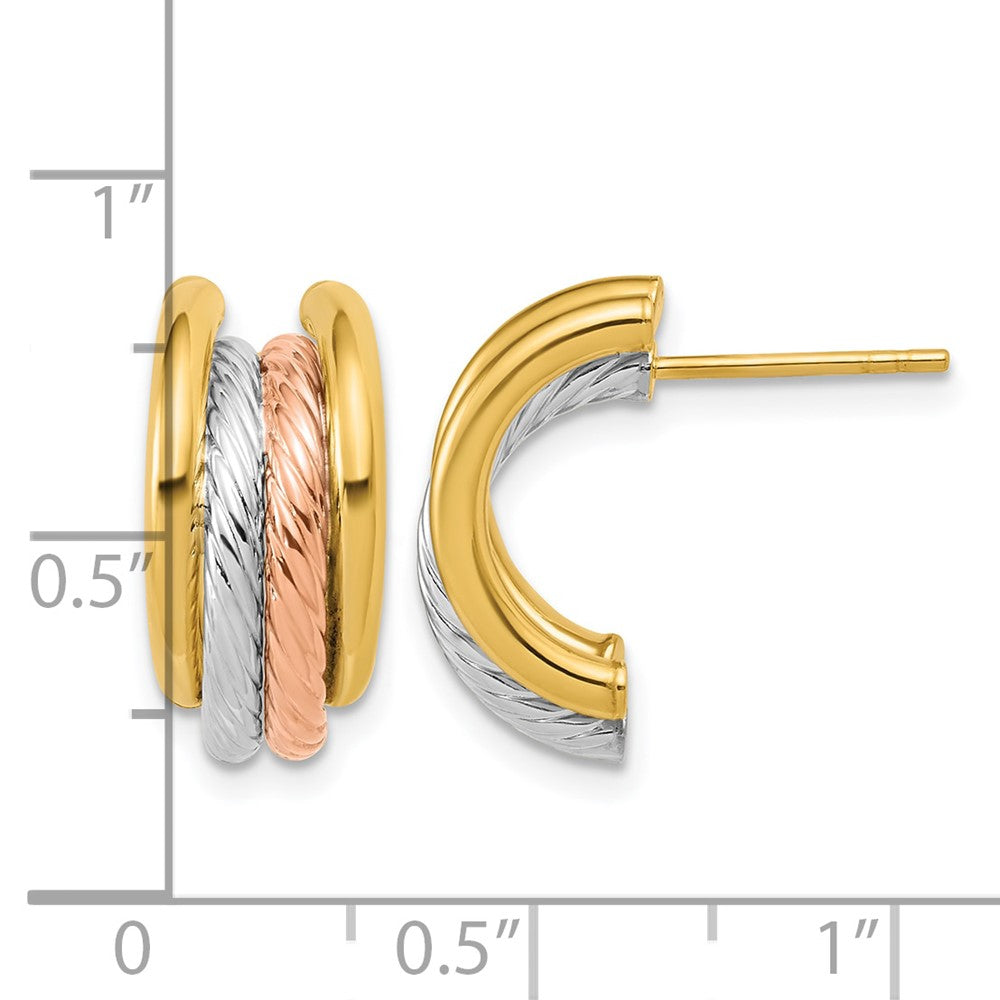 14K w/Rhod/Rose Gold-plat Polished/Twisted J-Hoop Post Earrings