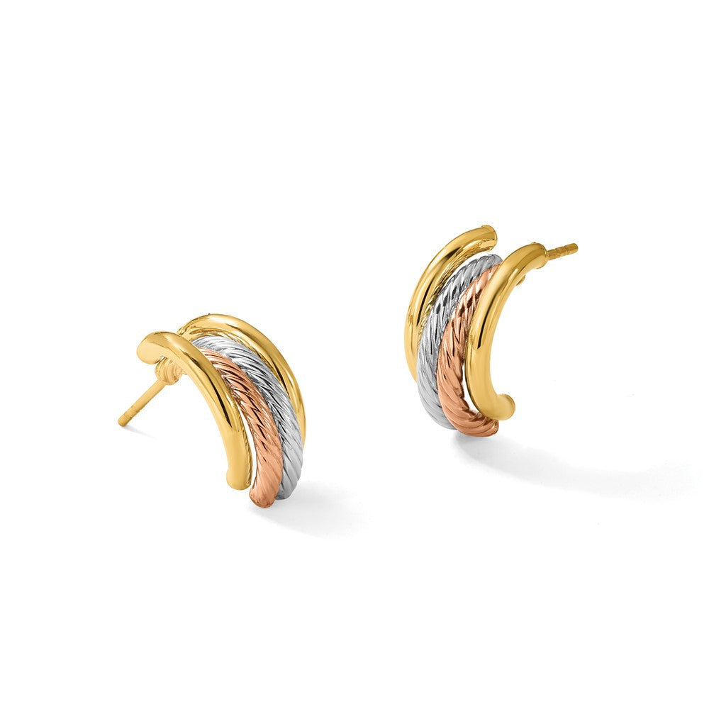 14K w/Rhod/Rose Gold-plat Polished/Twisted J-Hoop Post Earrings