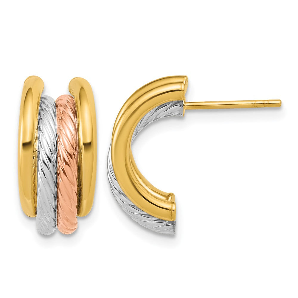 14K w/Rhod/Rose Gold-plat Polished/Twisted J-Hoop Post Earrings