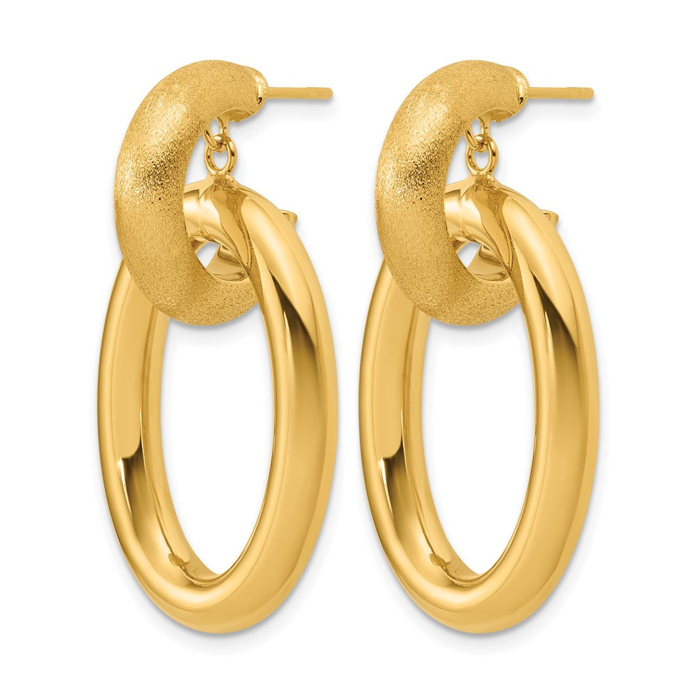 14K Polished and Brushed Oval  Dangle Post Earrings