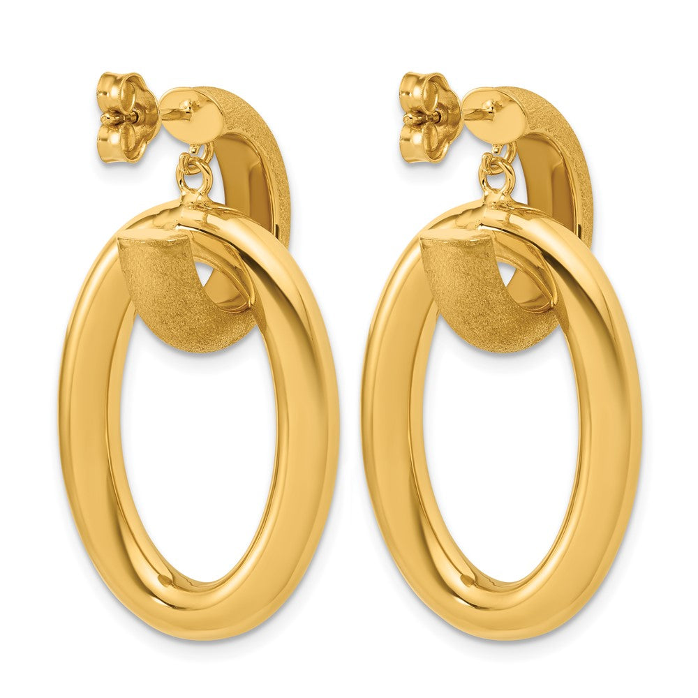 14K Polished and Brushed Oval  Dangle Post Earrings