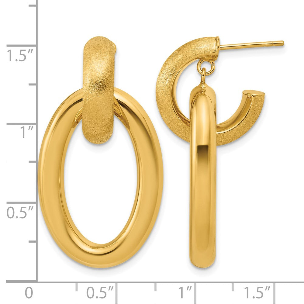 14K Polished and Brushed Oval  Dangle Post Earrings
