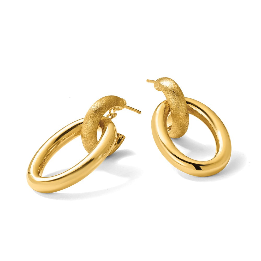 14K Polished and Brushed Oval  Dangle Post Earrings