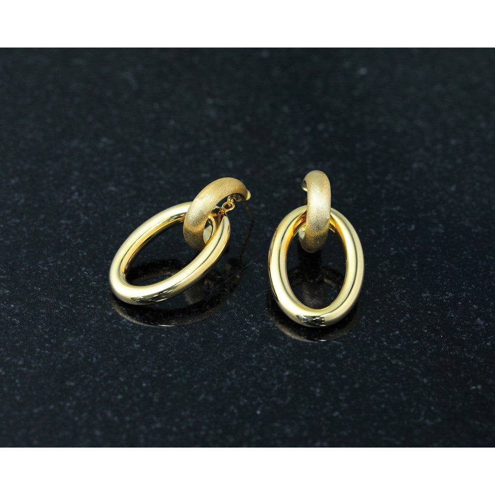 14K Polished and Brushed Oval  Dangle Post Earrings