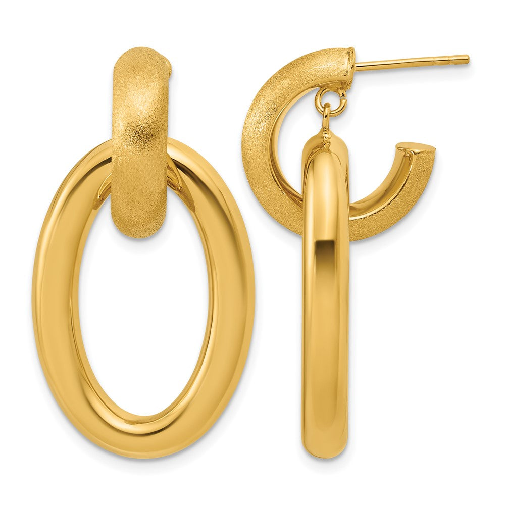 14K Polished and Brushed Oval  Dangle Post Earrings