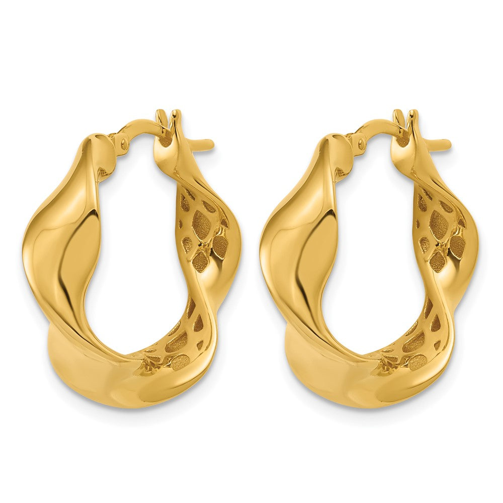 14K Polished Wavy Hoop Earrings