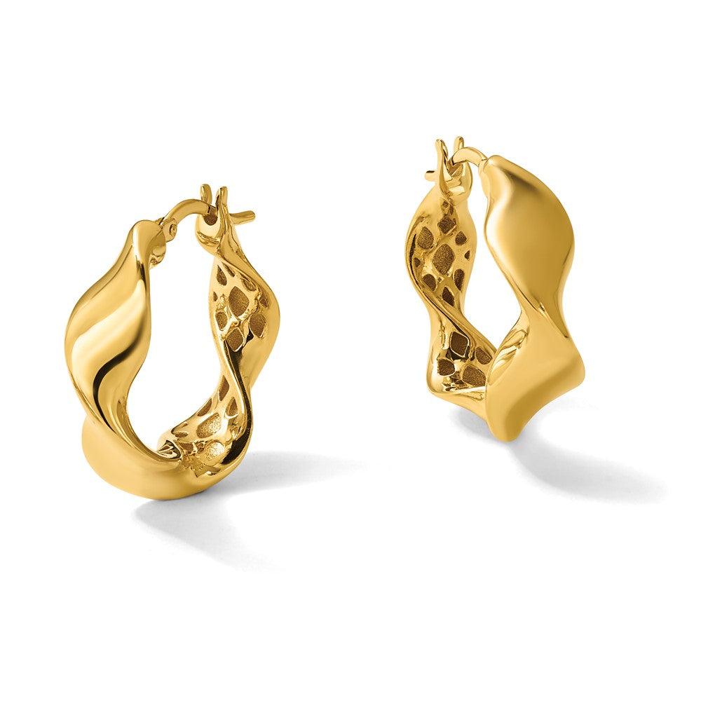 14K Polished Wavy Hoop Earrings
