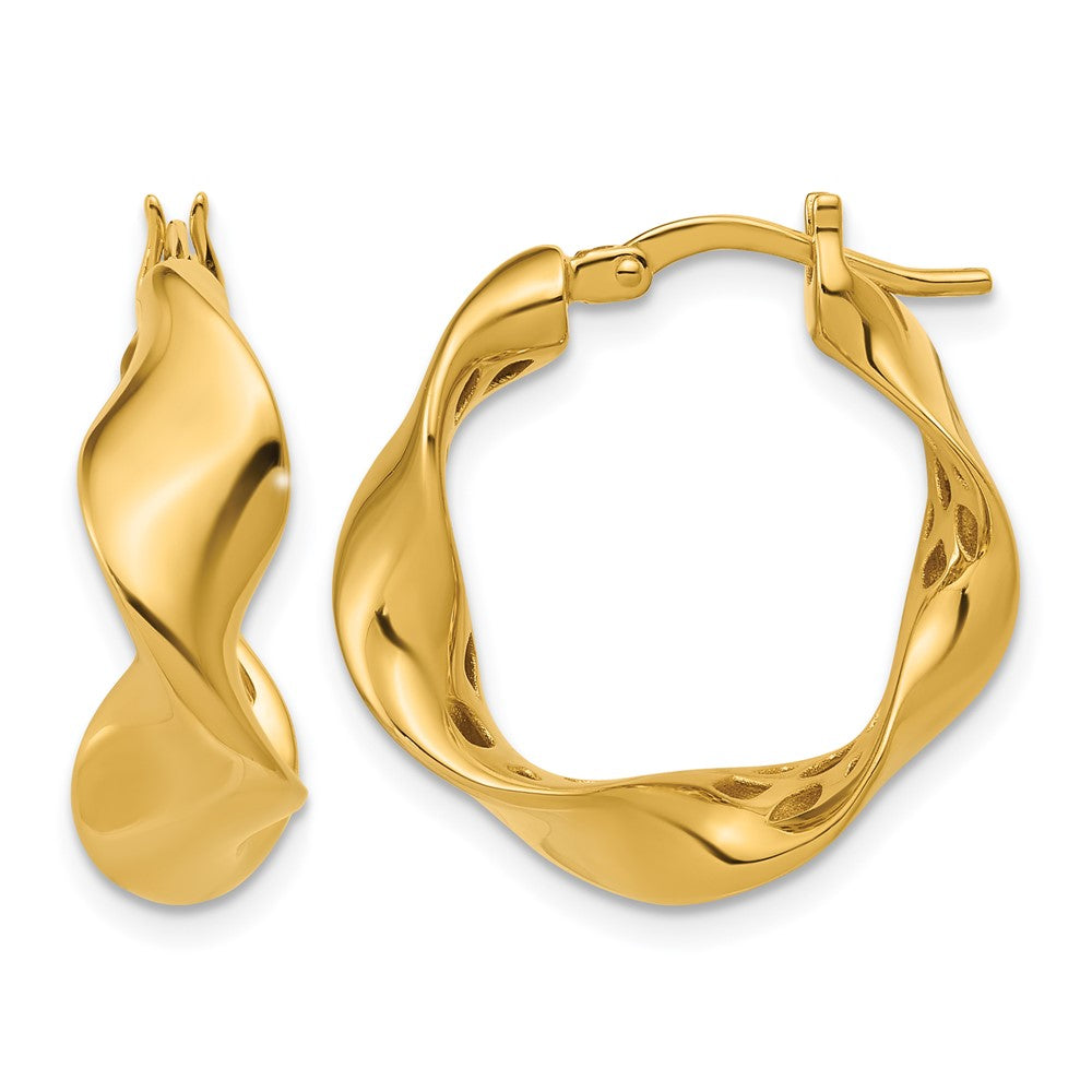 14K Polished Wavy Hoop Earrings