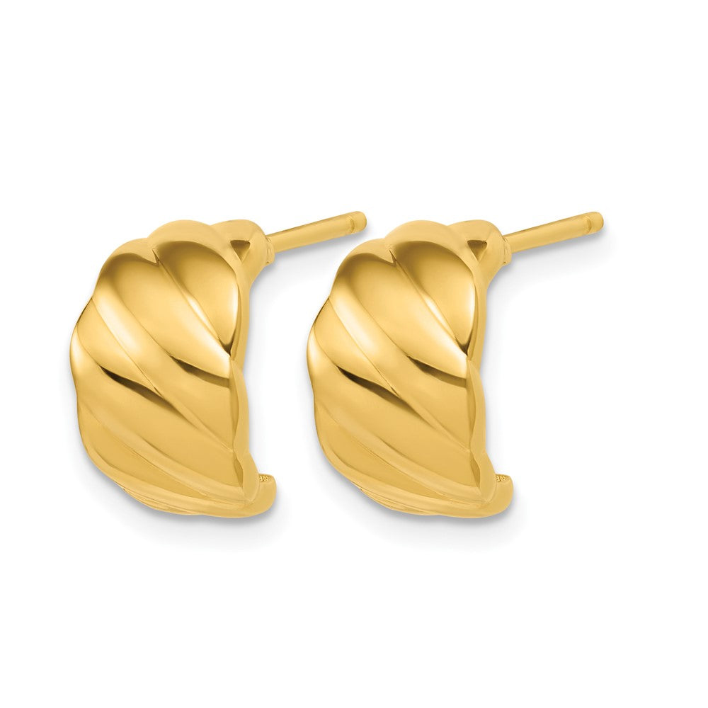 14K Polished and Grooved J-Hoop Post Earrings