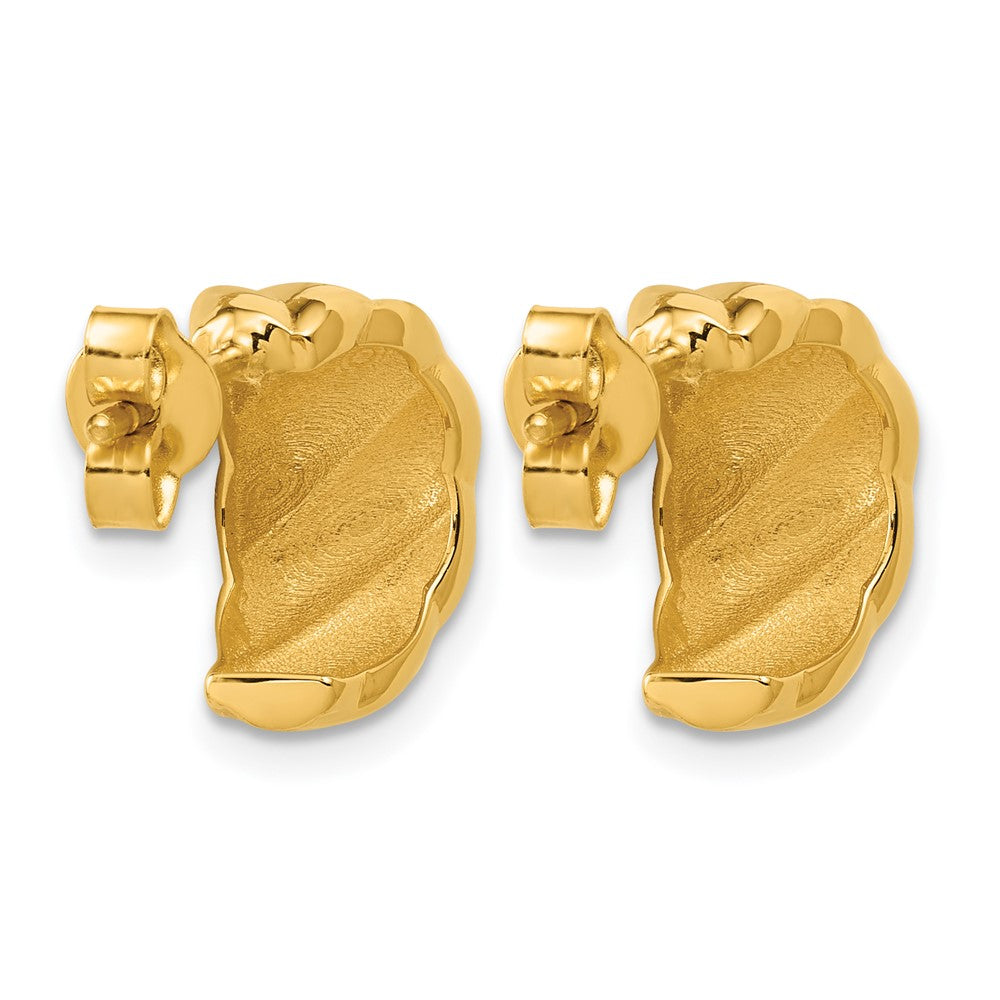 14K Polished and Grooved J-Hoop Post Earrings