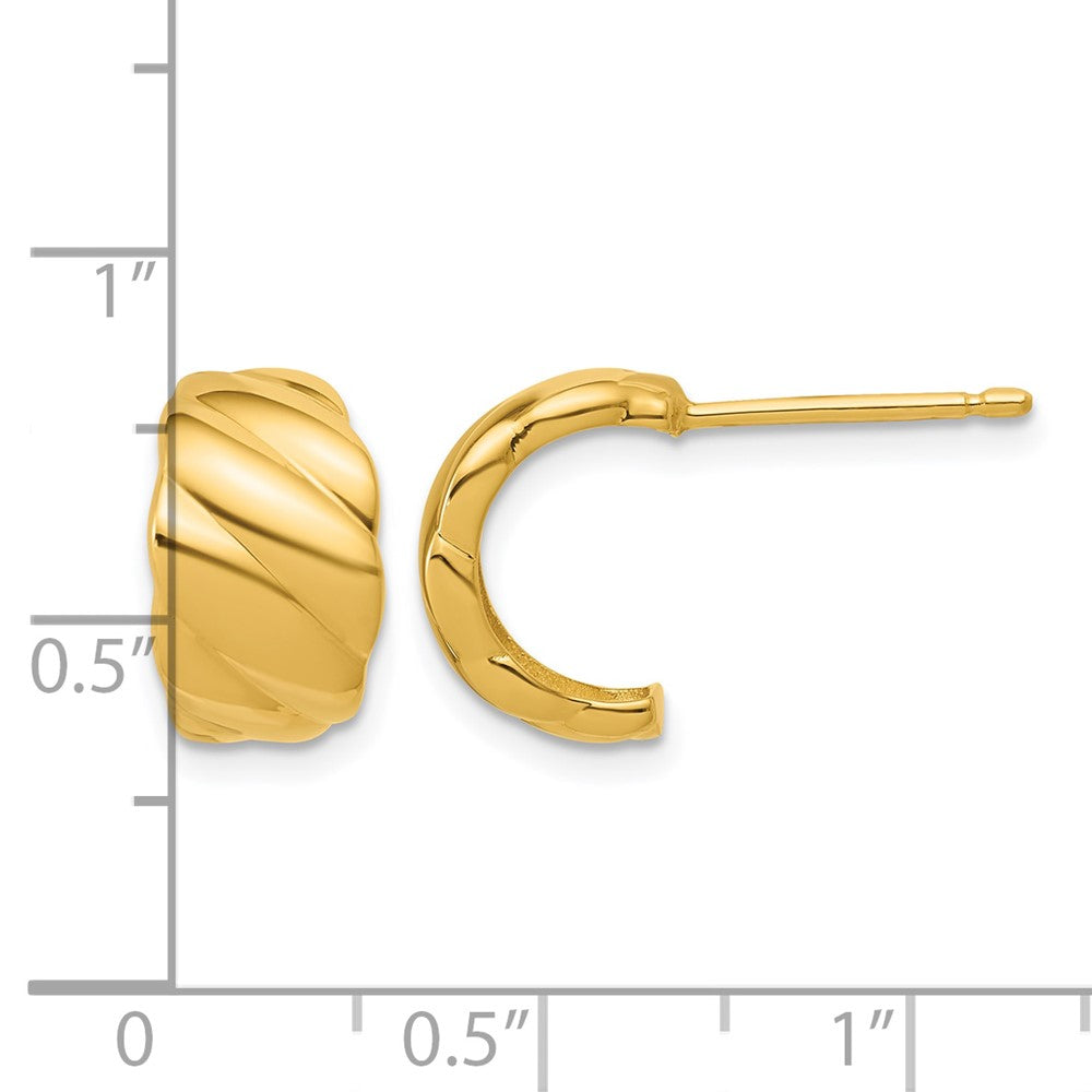 14K Polished and Grooved J-Hoop Post Earrings