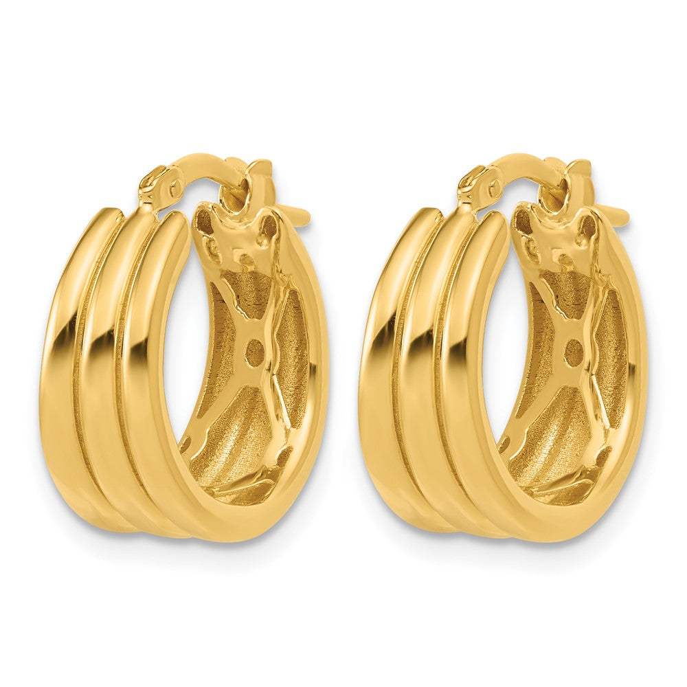 14K Polished and Grooved Hoop Earrings