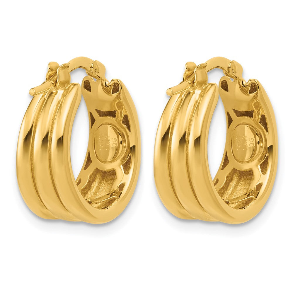 14K Polished and Grooved Hoop Earrings
