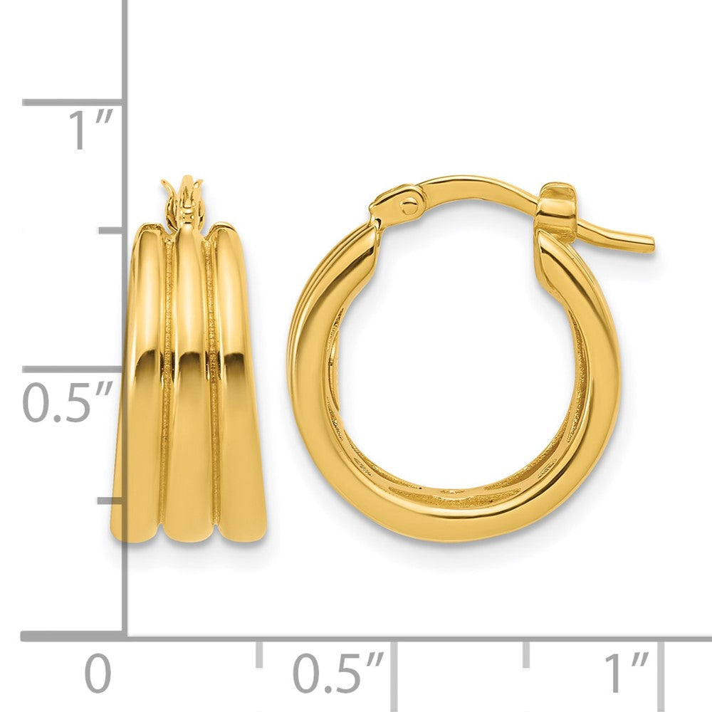 14K Polished and Grooved Hoop Earrings