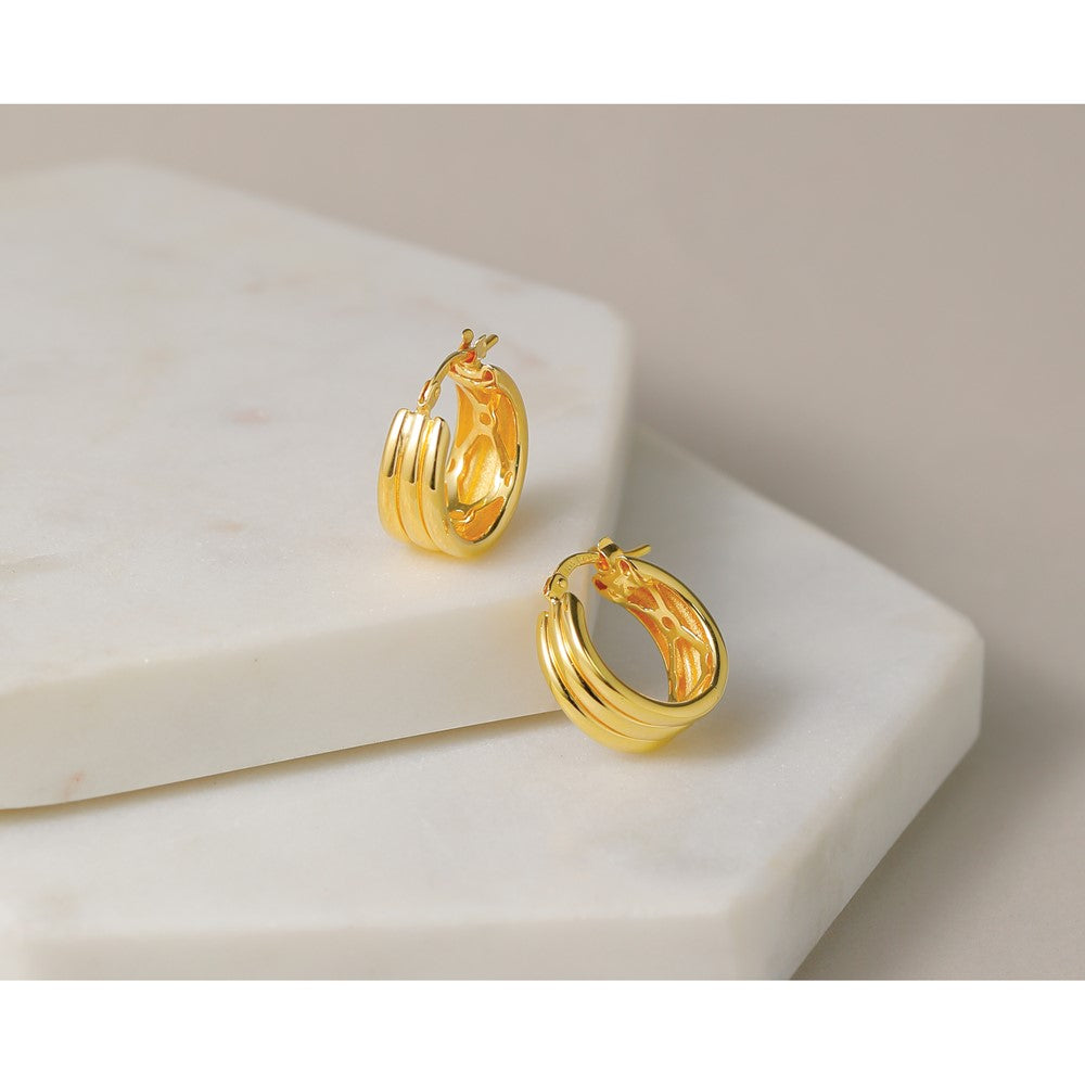 14K Polished and Grooved Hoop Earrings