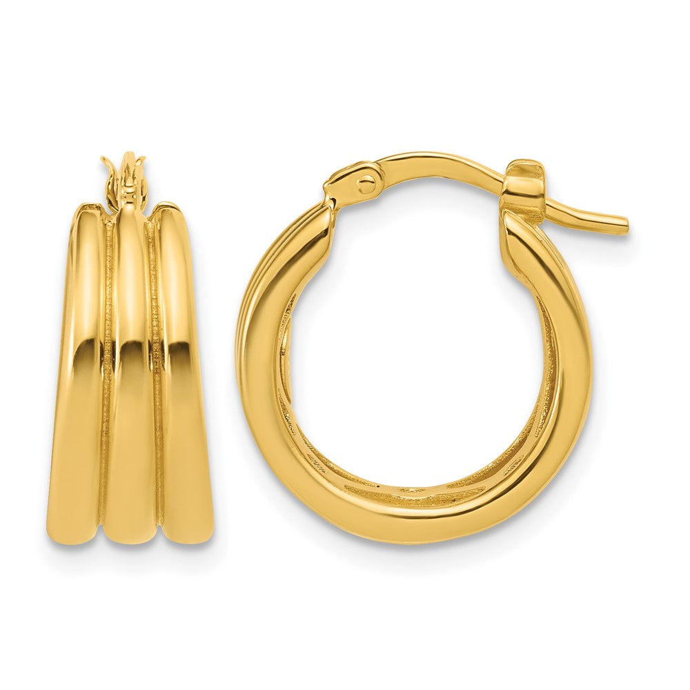 14K Polished and Grooved Hoop Earrings