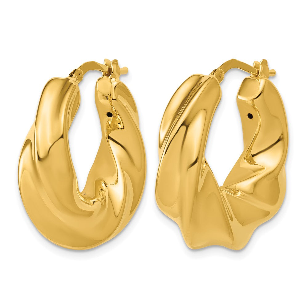 14K Polished Puffed and Twisted Hoop Earrings
